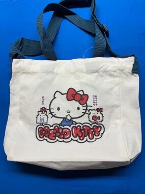 Hello Kitty Cream Tote with Red Bow and Navy Straps
